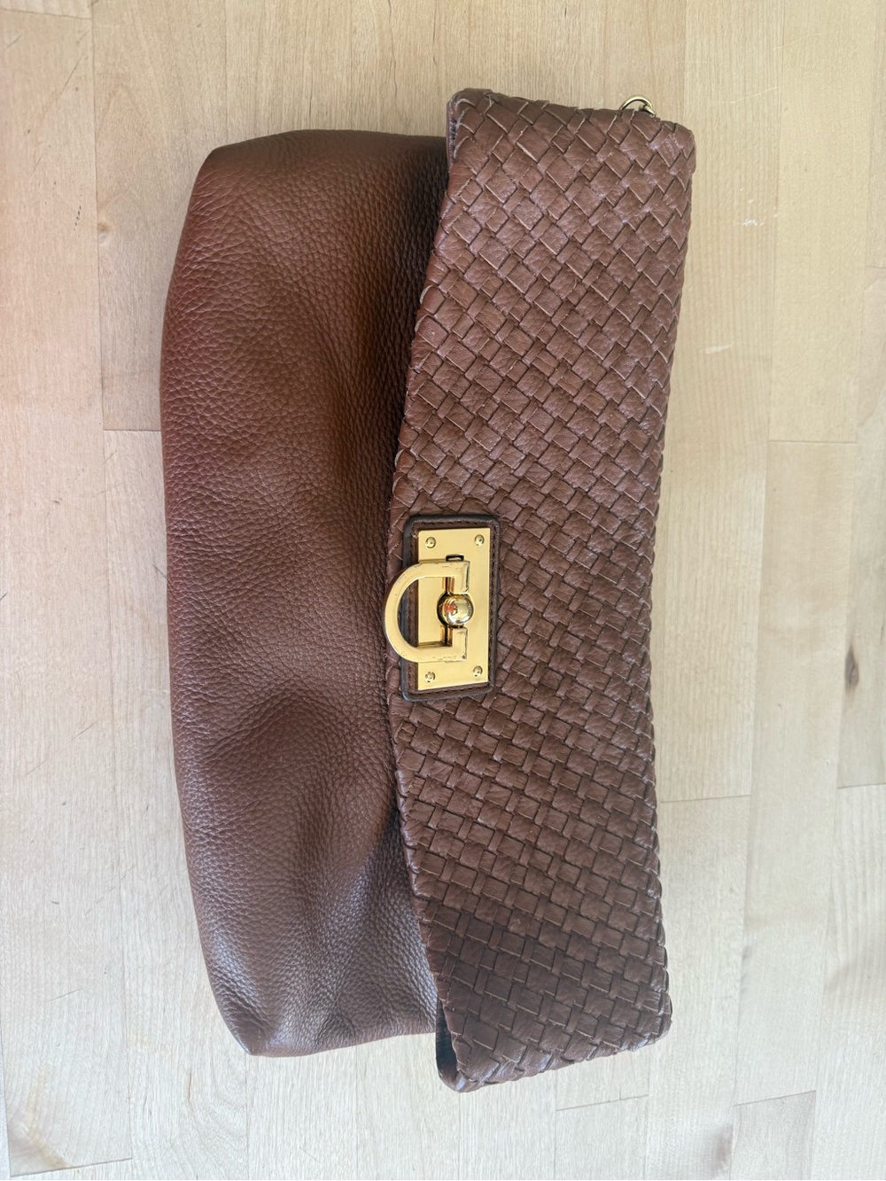 Vintage Banana Republic Brown Woven Leather Clutch with Gold Hardware